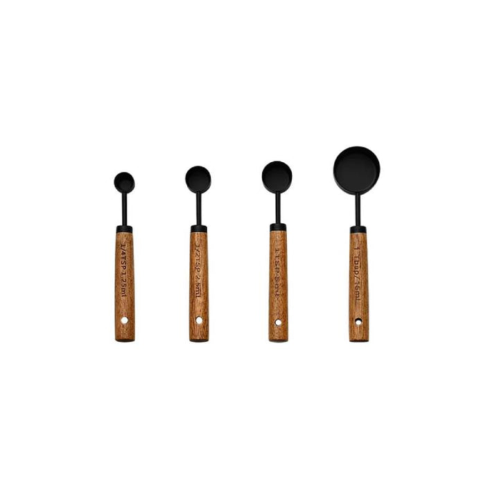 4pc small black & wood measuring spoons, stainless steel for coffee tools.