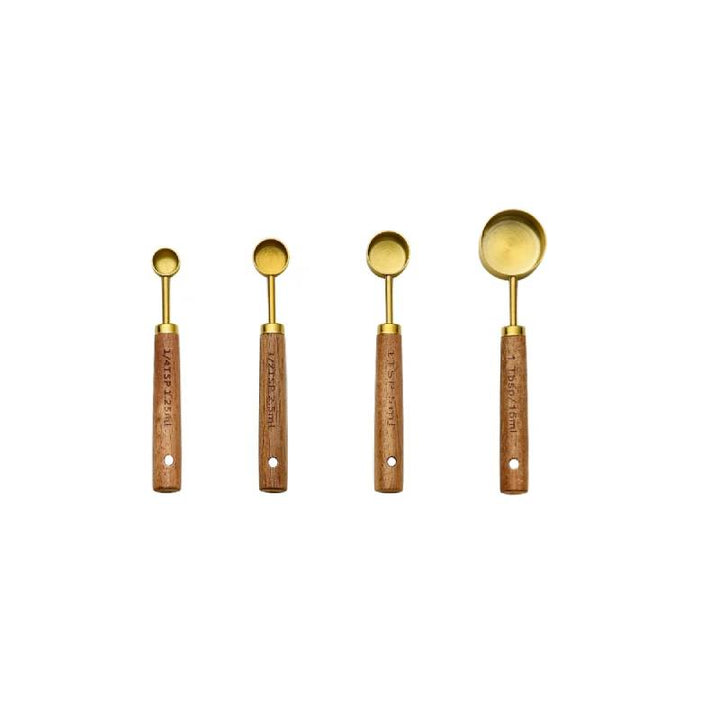 4pc small gold & wood measuring cups, stainless steel for kitchen baking