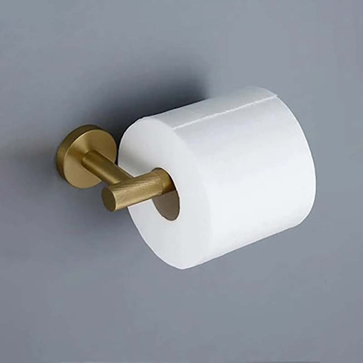 Toilet paper holder with a roll of toilet paper on a gray background