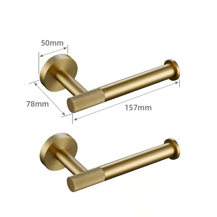 Gold door handle set with measurements on a white background
