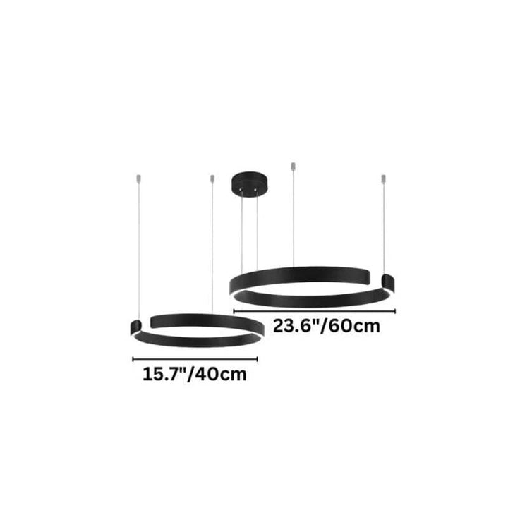 Black double set circular LED chandeliers – 40cm and 60cm adjustable Nordic ceiling lights