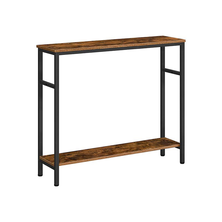 Modern Narrow Console Table with wooden top and shelf on a white background