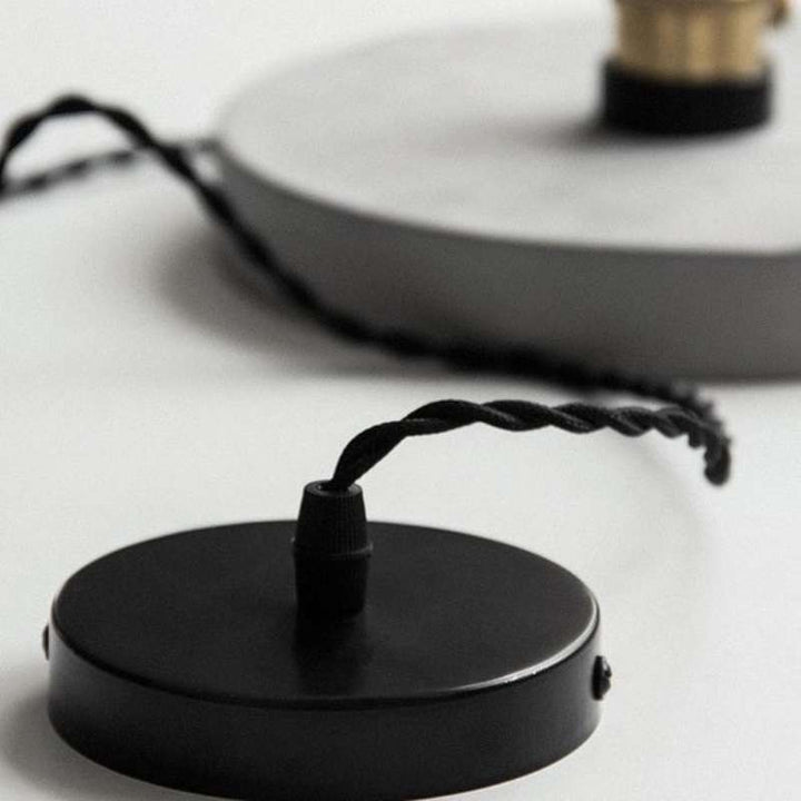 Black ceiling plate with twisted braided cable for modern concrete pendant lamp