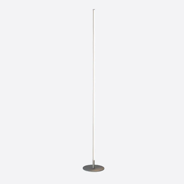 Minimalist silver dimmable LED floor lamp with slim design and round base, ideal for modern Nordic interiors