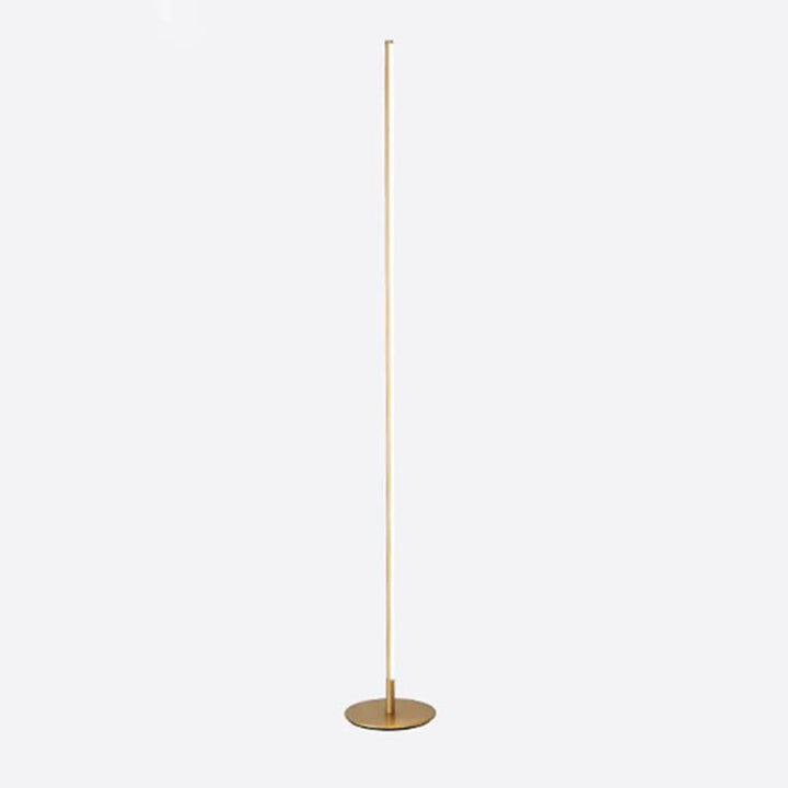 Minimalist gold dimmable LED floor lamp with slim design and round base, ideal for modern uk Nordic interiors