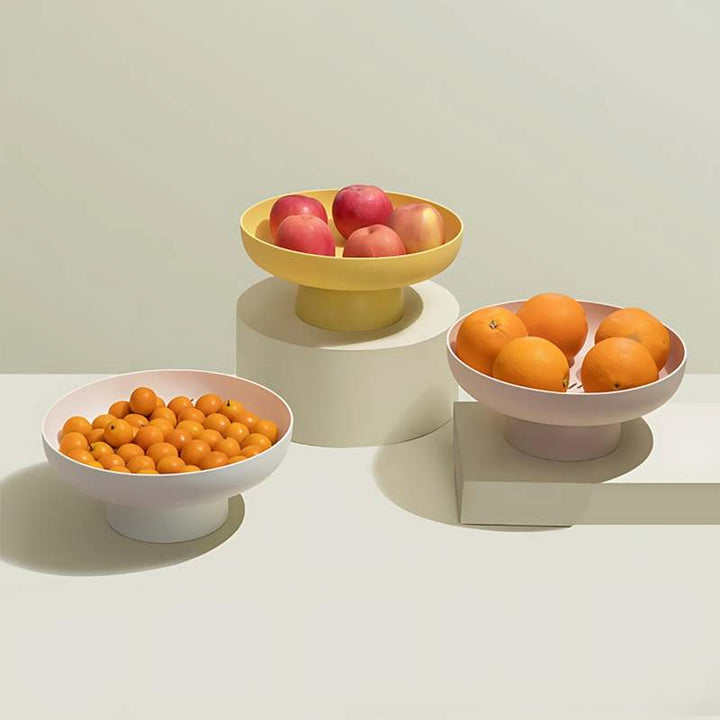 Elegant Scandinavian Fruit Bowl, PP, pastel yellow/pink/white pedestal for kitchen fruit display