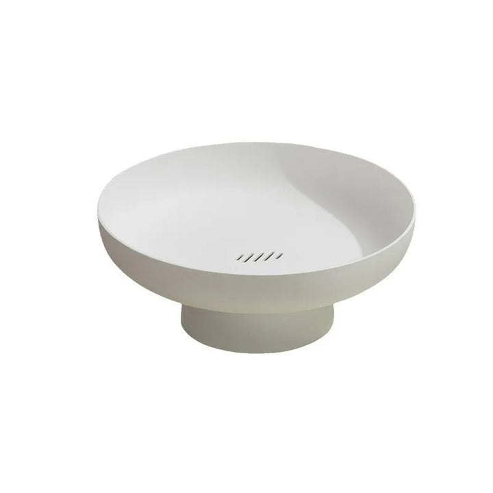 White PP pedestal fruit bowl, 26cm diameter with drainage slots, modern Nordic kitchen dish