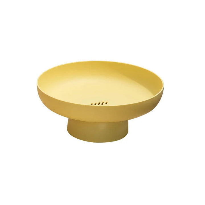 Yellow PP pedestal fruit bowl, 26×11cm with drainage slots, minimalist Scandinavian centrepiece