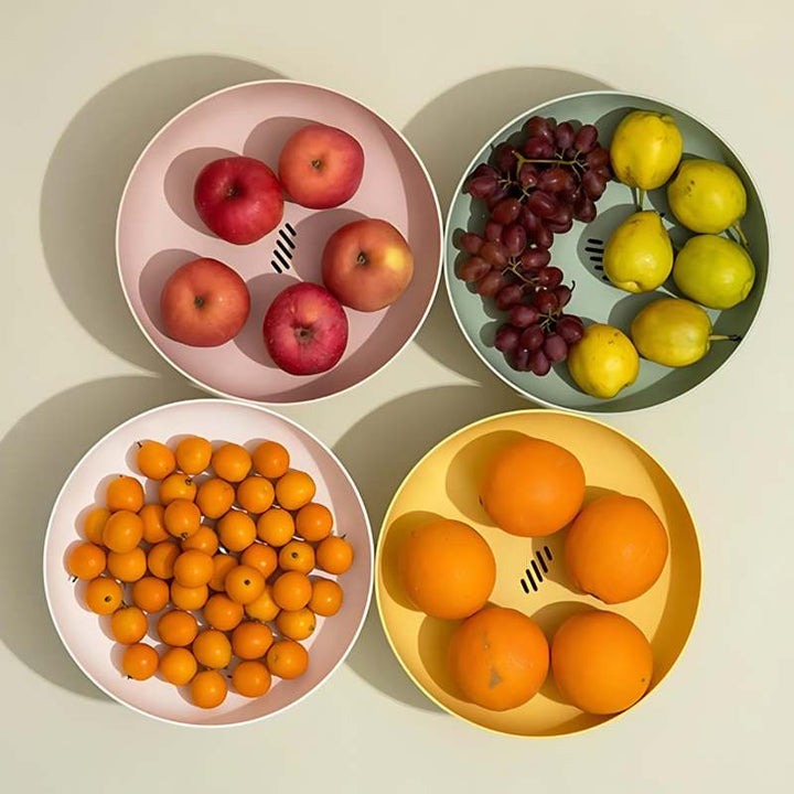 Top view of Elegant Scandinavian Fruit Bowl, pastel colours with drainage slots to keep fruit fresh