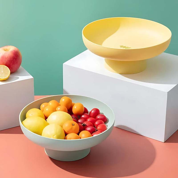 Mint and yellow Elegant Scandinavian Fruit Bowl, PP, 26×11cm pedestal; minimalist kitchen centerpiece for fruit