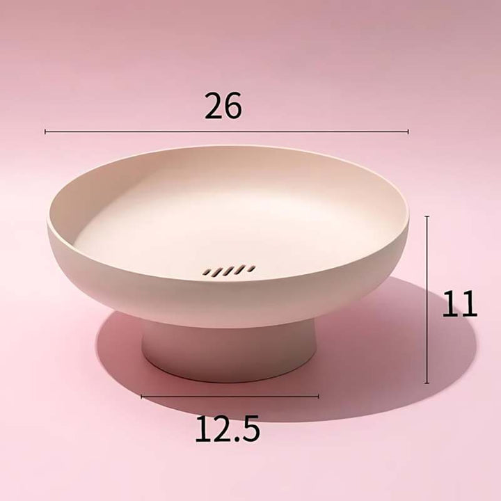 Elegant Scandinavian Fruit Bowl dimensions: 26cm diameter, 11cm height, 12.5cm base; PP pedestal dish