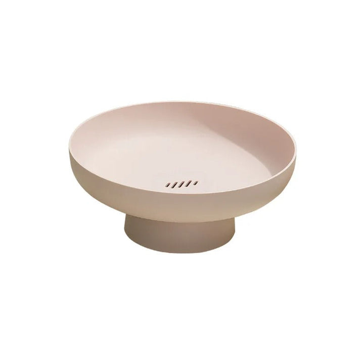 Blush PP pedestal fruit bowl, 26cm dia × 11cm, drainage slots, minimalist Scandinavian kitchen centrepiece