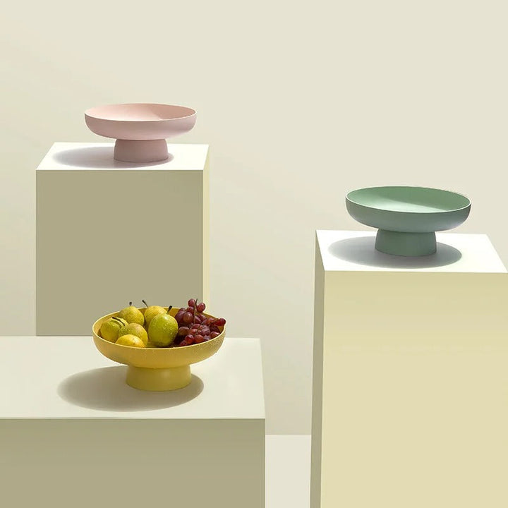 Pastel PP pedestal fruit bowls, blush yellow mint tones, minimalist Scandinavian kitchen décor