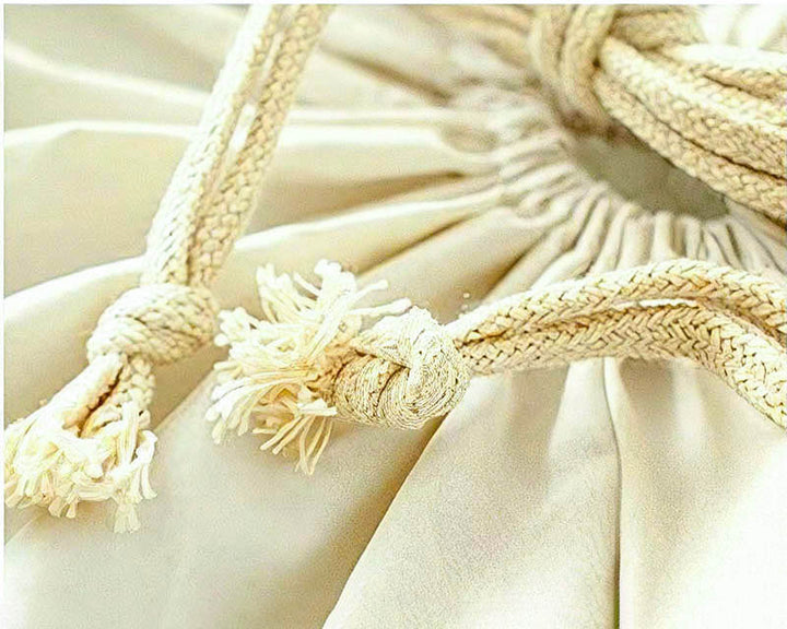 Nordic cotton storage basket drawstring closure, thick cream rope, secure dustproof design, 40x35cm
