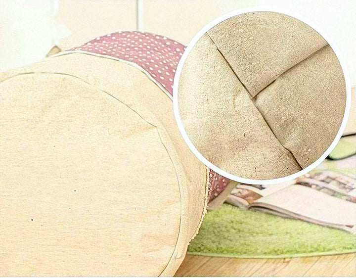 Reinforced bottom of Nordic laundry basket, beige cotton material with stitched edges, stable base for daily use