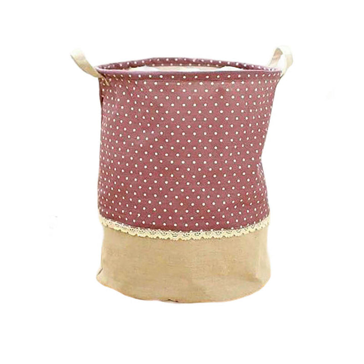 Red gingham and floral cotton laundry basket with soft lining and carry handles