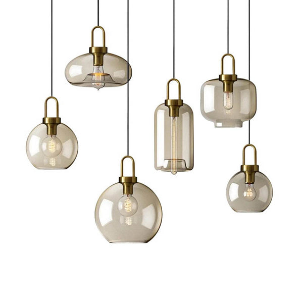 GLASSET Collection industrial glass pendant lamp with a sleek metal frame, modern design, and warm LED lighting for kitchen or dining room.