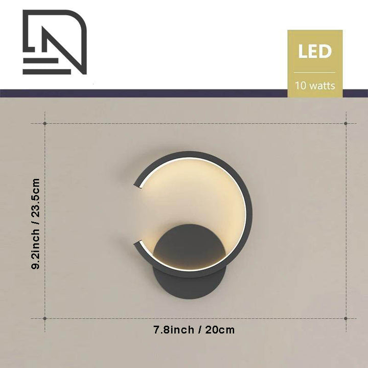 Modern black Nordic LED wall light, minimalist 10W round wall lamp, 23.5cm x 20cm, perfect for bedroom or living room