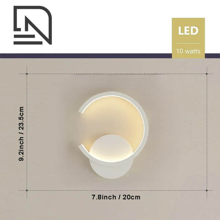 Modern white Nordic LED wall light, minimalist 10W round wall lamp, 23.5cm x 20cm, stylish for living room or bedroom