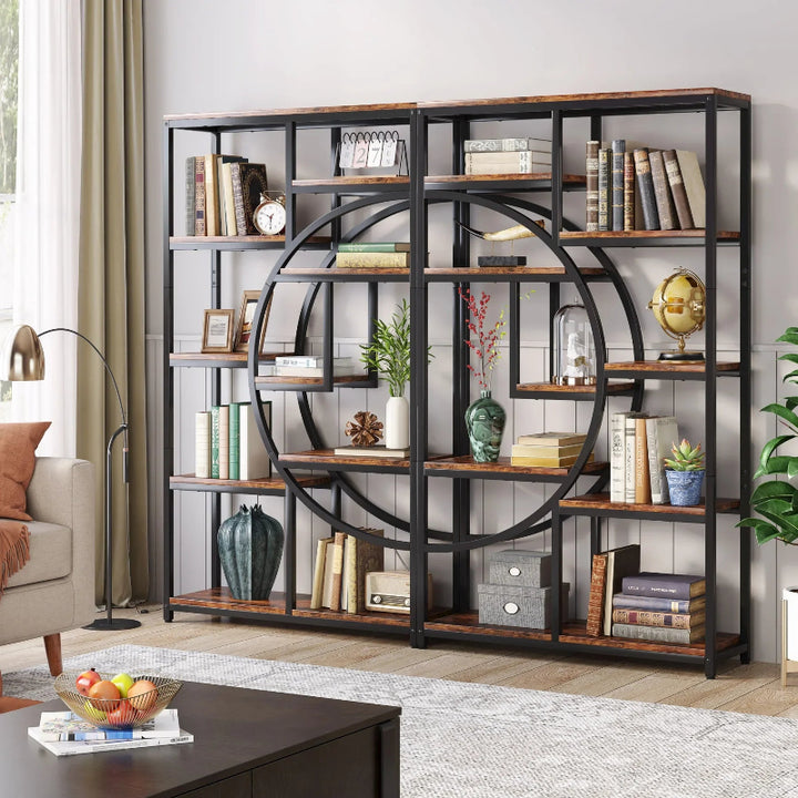 Decorative bookshelf with books and decor items in a living room setting