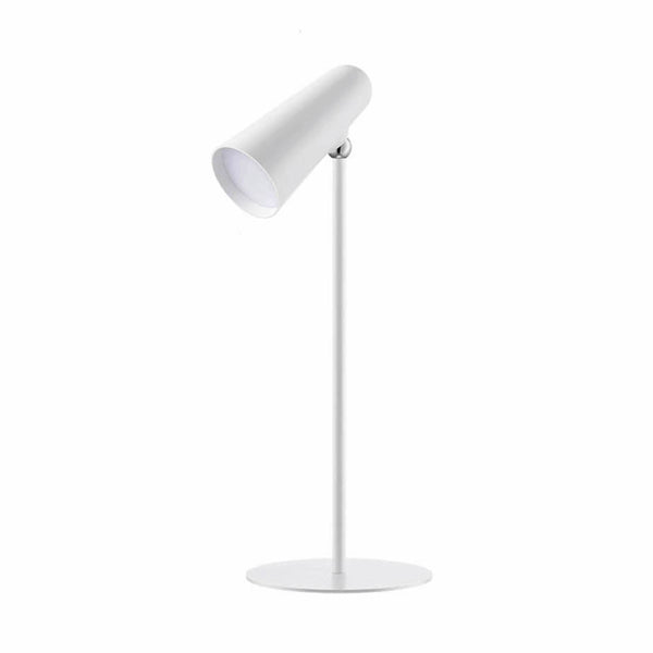 IMIJA LED Cordless Desk Lamp in white with flexible neck, shown freestanding on a modern desk, providing adjustable lighting for home office use.