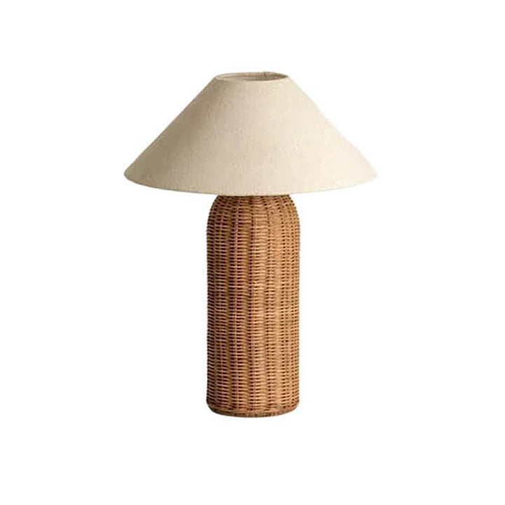 LUN rattan tall table lamp with natural woven base and cream fabric shade, Nordic Essentials bedside lighting