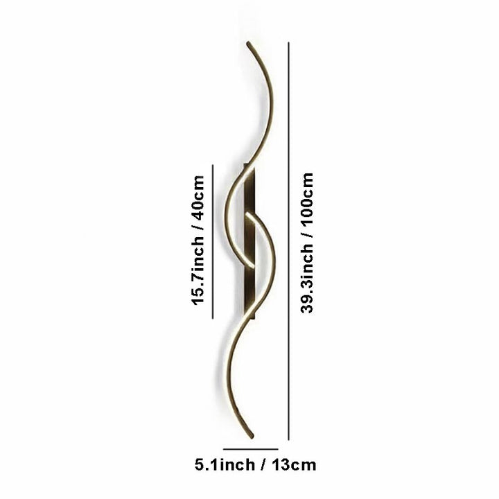 Large sculptural Black LED wall light, 5.9 × 39.4 in / 15 × 100 cm, curved wall sconce for feature lighting