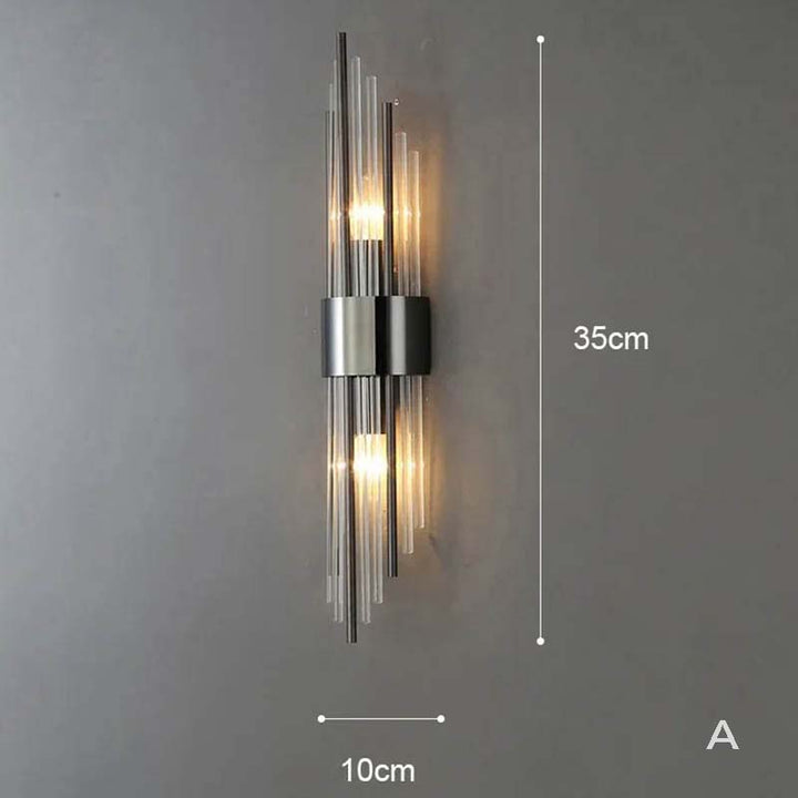 Black crystal LED wall lights with double glass rods and stainless steel base for modern Nordic interiors