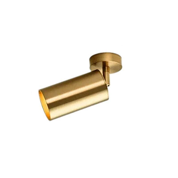 Gold cylindrical light fixture on a white background