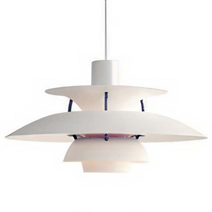 Modern Nordic pendant lamp with white shades on a white background