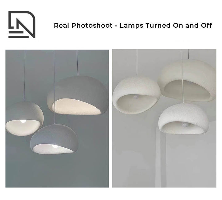 HAETTE Collection white modern LED pendant lights, Wabi Sabi design, minimalist home décor lighting