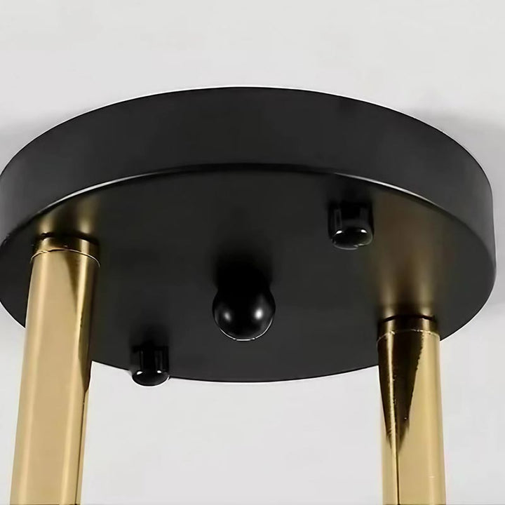 Black ceiling plate detail of Nordic-style semi-flush ceiling light with gold accents, sturdy and minimal