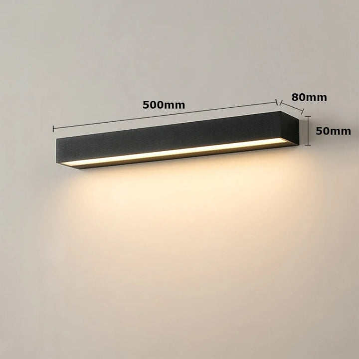 30W black aluminum outdoor wall light, 500mm, durable LED fixture for patio illumination.