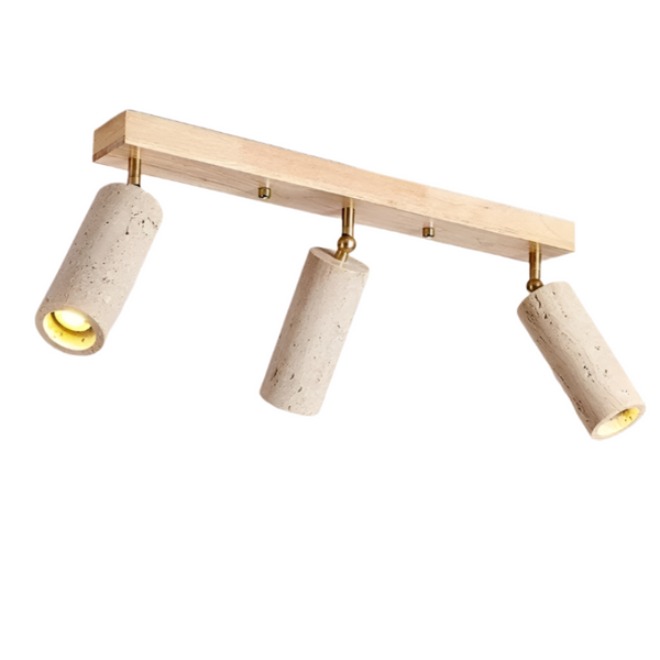 Ceiling light fixture with three cylindrical lamps on a white background