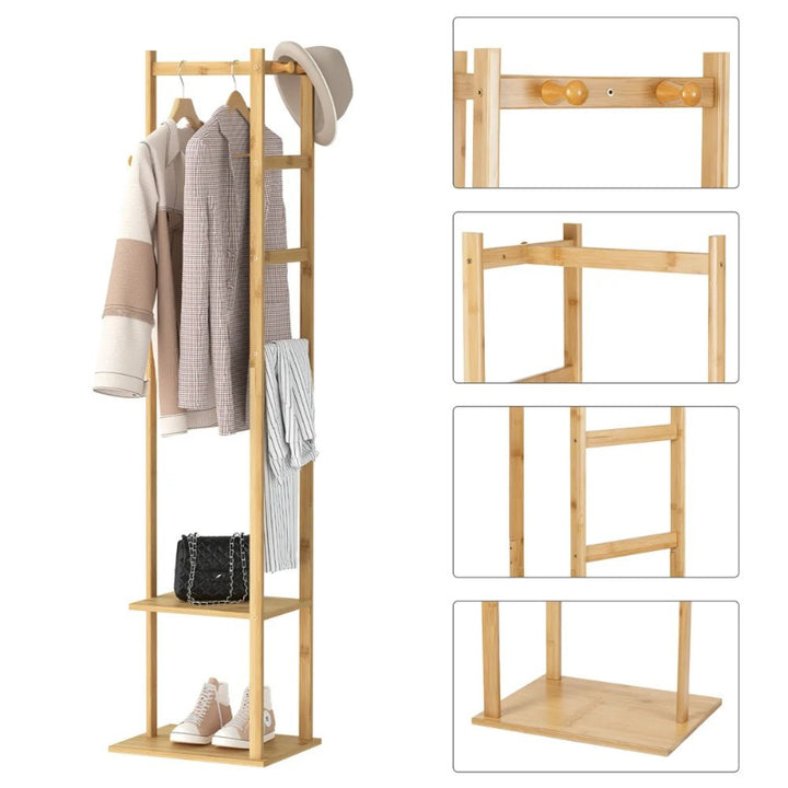 Nordic Essentials space-saving coat rack in light bamboo, perfect for narrow UK hallways and doorways
