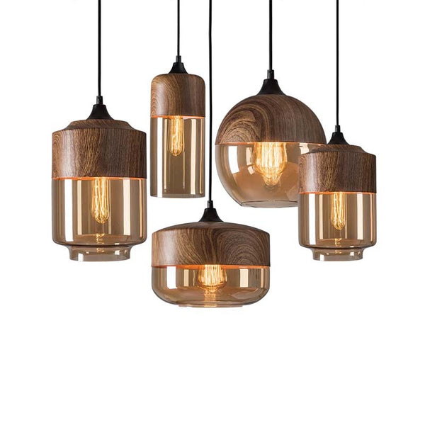 Set of nordic pendant lights with glass shades on a white background