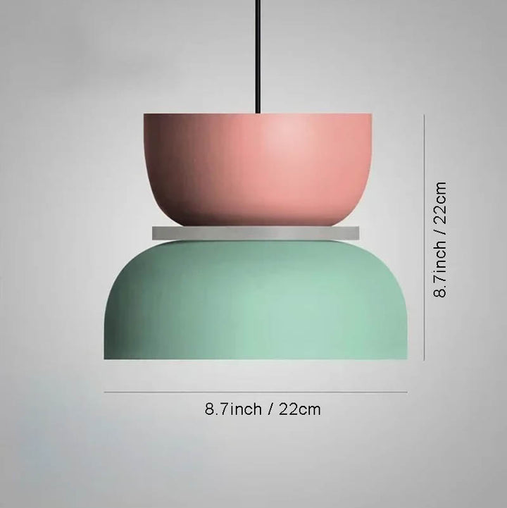 FARG macaron-style pendant lamp with pink top and mint base, 8.7inch tall with 8.7inch shade, perfect for uk kitchens and dining rooms.