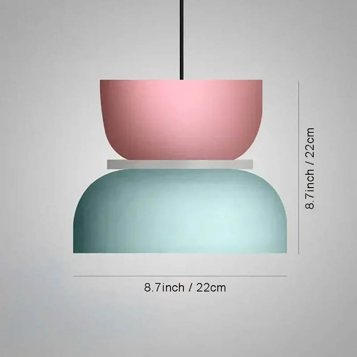 FARG macaron-style pendant lamp with pink top and blue base, 8.7inch tall with 8.7inch shade, perfect for uk kitchens and dining rooms.