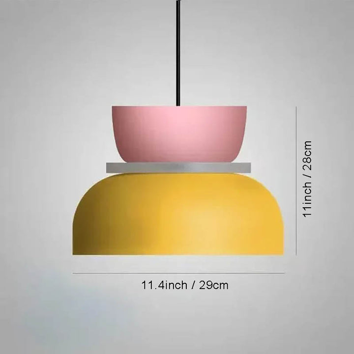 FARG macaron-style pendant lamp with pink top and yellow base, 11inch tall with 11.4inch shade, perfect for uk kitchens and dining rooms.
