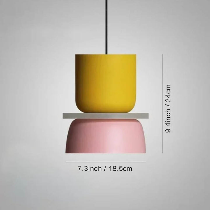 FARG macaron-style pendant lamp with yellow top and pink base, 9.4inch tall with 7.3inch shade, perfect for uk kitchens and dining rooms.