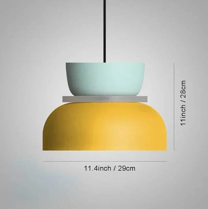 FARG macaron-style pendant lamp with mint top and yellow base, 11inch tall with 11.4inch shade, perfect for uk kitchens and dining rooms.