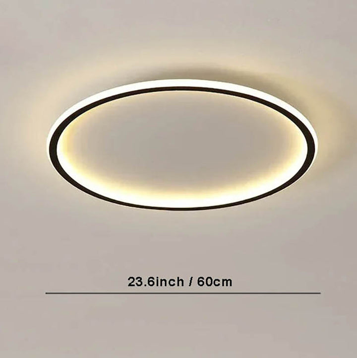 Modern black 60cm Nordic LED ceiling light with remote, minimalist round design for bedroom or living room lighting