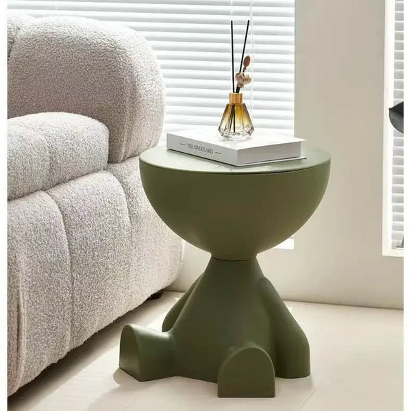 Green kids bear-shaped side table with spacious interior storage, Nordic design for playroom or bedroom
