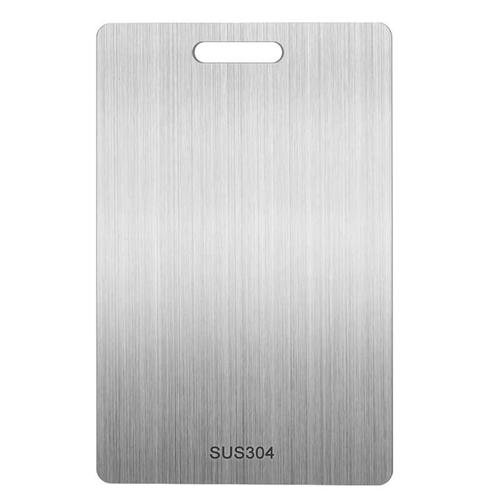 Stainless steel cutting board with 'SUS304' marking on a white background