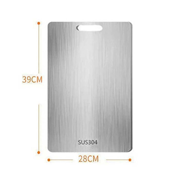 Stainless-Steel Chopping Board with dimensions labeled on a white background