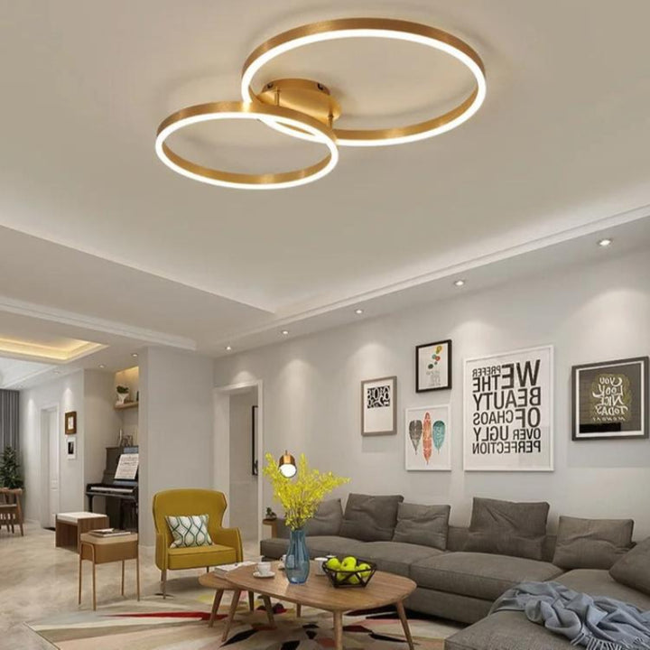 RINGE Nordic Multi-Ring LED Ceiling Light in Gold Finish – Modern multi-ring chandelier with energy-efficient LED lights, featuring a luxurious gold finish, ideal for contemporary living rooms and bedrooms. Variant3