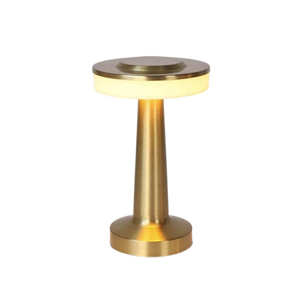 Retro LED table lamp with dimmable light, USB rechargeable design, and a vintage-inspired aesthetic, ideal for bedside or workspace lighting.