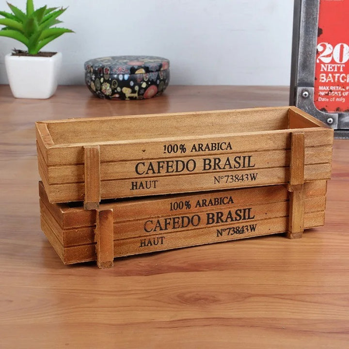Compact 8-inch wooden succulent planter adding charm to a modern rustic interior.