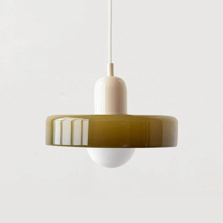 SLIK modern Nordic pendant light, olive green and cream LED glass shade design