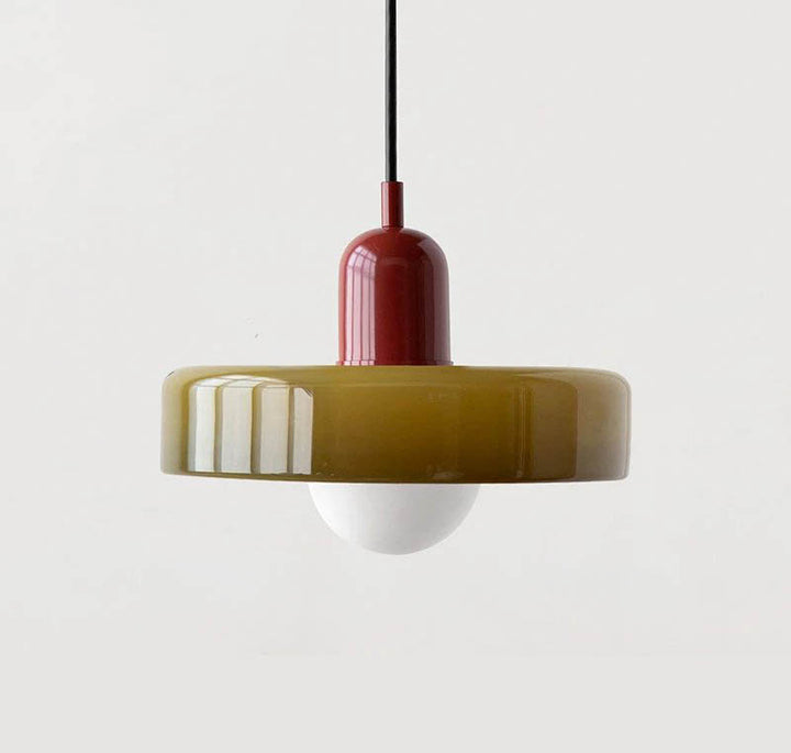 SLIK modern Nordic pendant light, olive green and red LED glass shade design